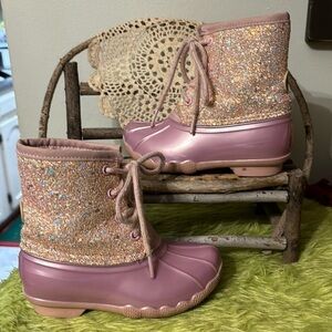 Pre-owned ADRIENNE VITTADINI BAMBINI TODDLER 9 PINK GLITTER DUCK BOOTS